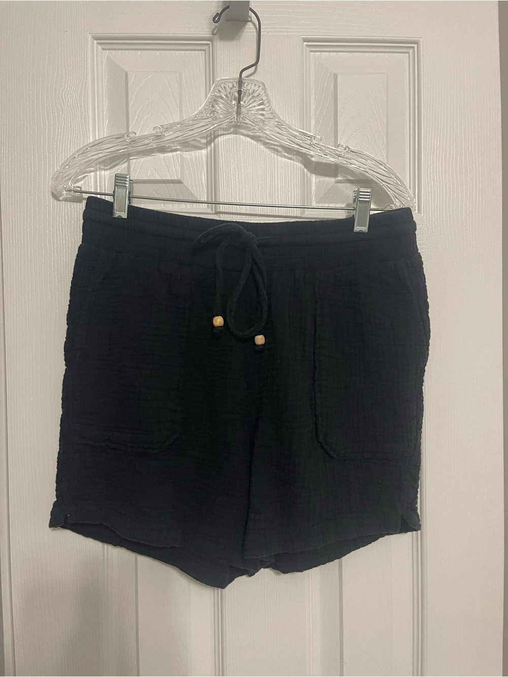 Women's Black Drawstring 100% Cotton Shorts